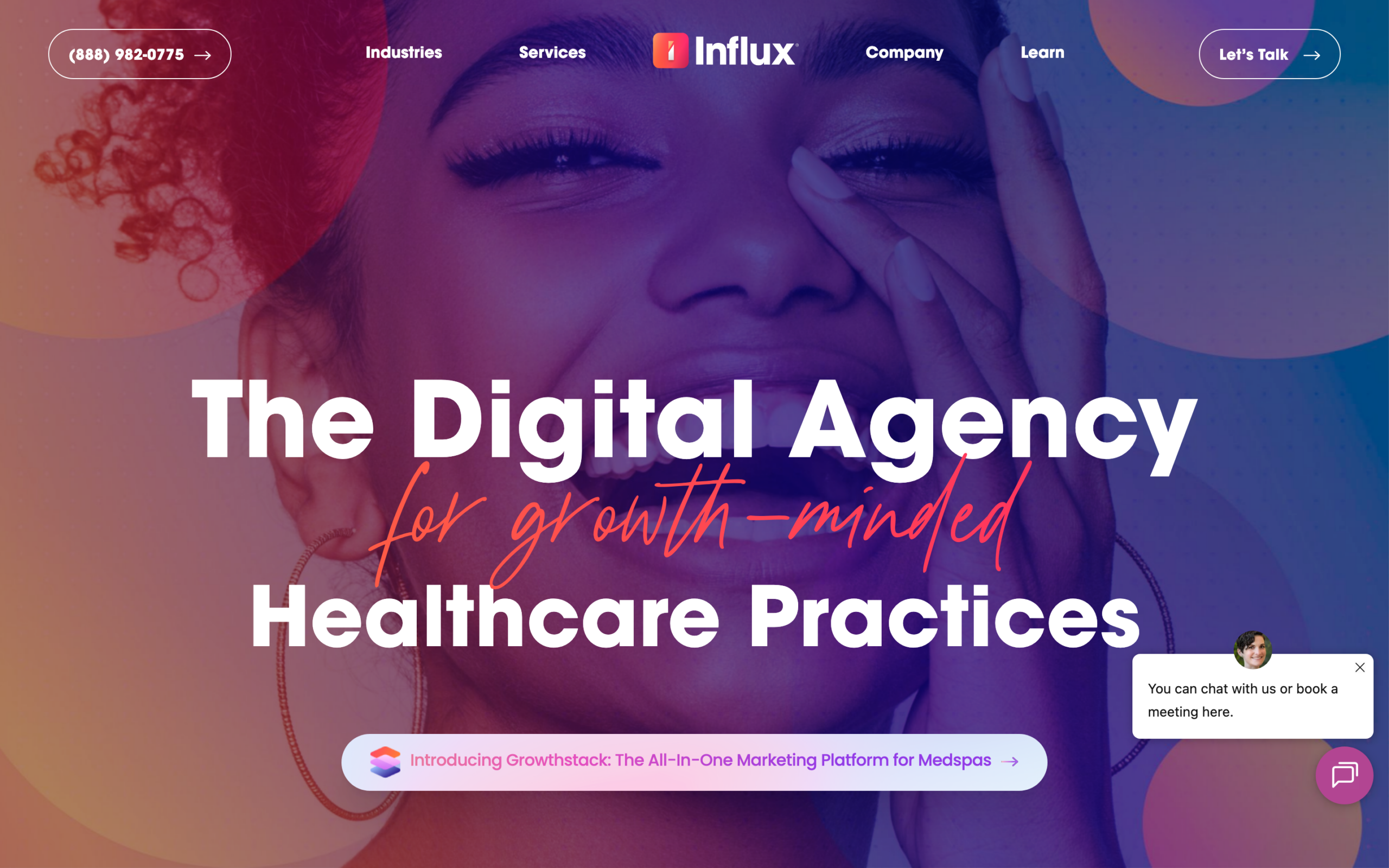 Influx Marketing homepage — healthcare website design agency