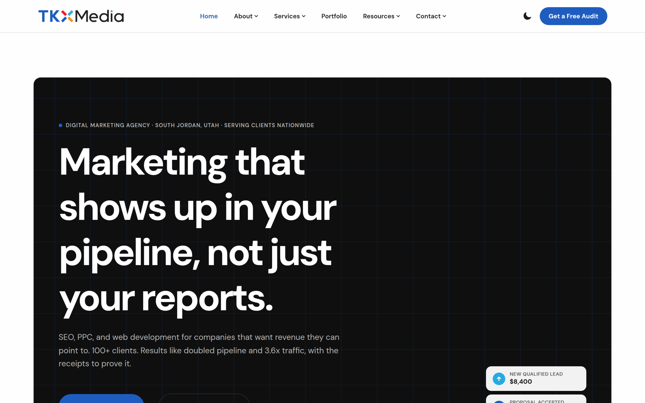 TKX Media homepage - SaaS digital marketing agency