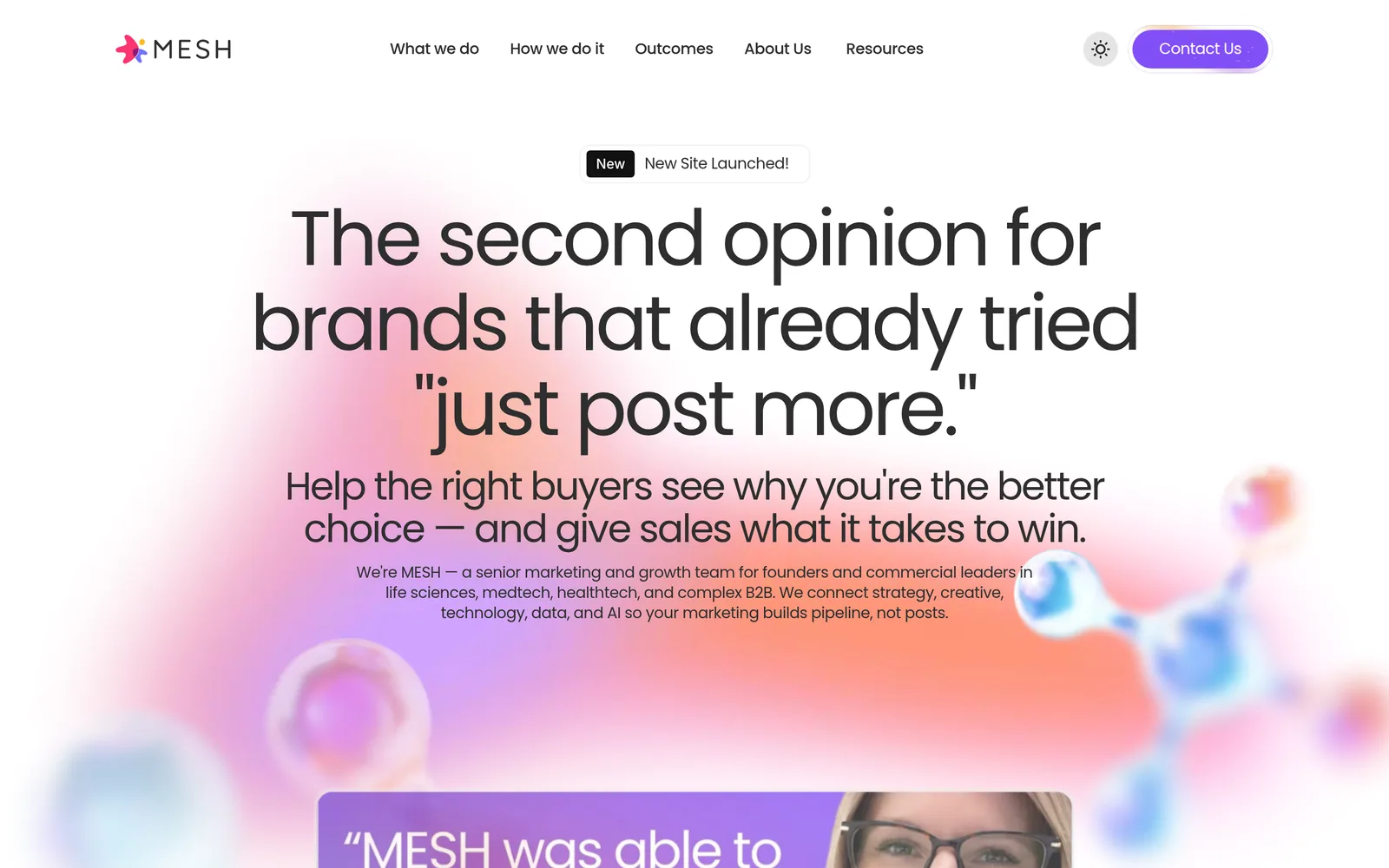 MESH Interactive Agency life science marketing website, 2026