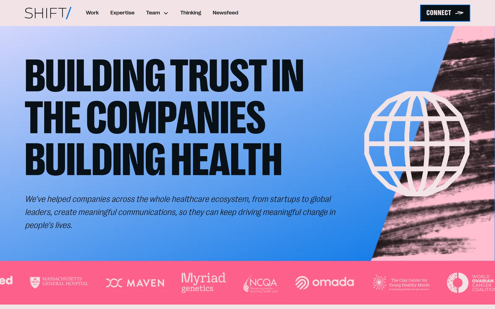 SHIFT Communications healthcare PR agency practice website, 2026